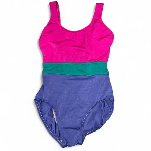 Lands End Vintage 90s Colorblock Swimsuit Small Size 6 - Picture 1 of 12